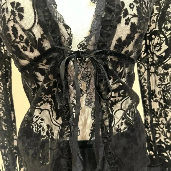 Goth mesh velvet and lace Express top. - Picture 5 of 9